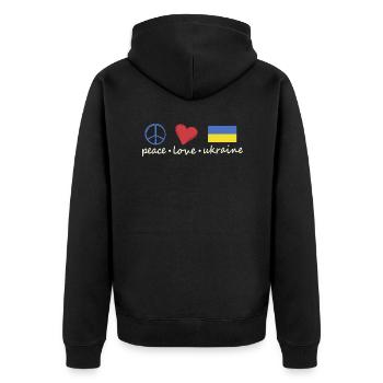 Peace Love Ukraine Stand for Ukraine Geschenk - Unisex Premium Bio Zip Hoodie - Schwarz - Hinten - Nico (187cm)