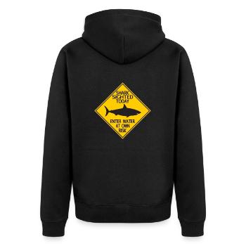 LES REQUINS OBSERVÉS AUJOURD’HUI ENTRENT DANS L’EAU À LEURS RISQUES ET PÉRILS - Veste à capuche bio Premium Unisexe - noir - Dos - Nico (187cm)