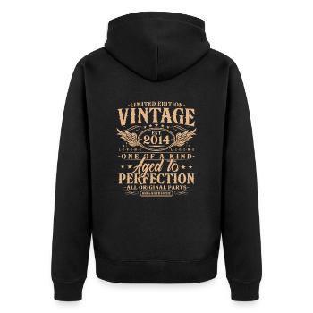 Vintage 2014 Jahrgang Geburtstag Retro Geschenk - Unisex Premium Bio Zip Hoodie - Schwarz - Hinten - Nico (187cm)