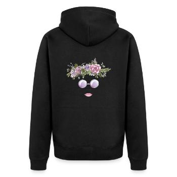 Flower Crown & Sunglasses Design - Blumenkranz - Unisex Premium Bio Zip Hoodie - Schwarz - Hinten - Nico (187cm)