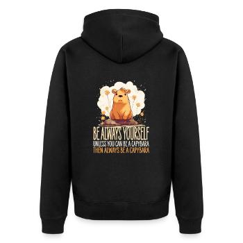 Capybara Immer Du Selbst - Unisex Premium Bio Zip Hoodie - Schwarz - Hinten - Nico (187cm)