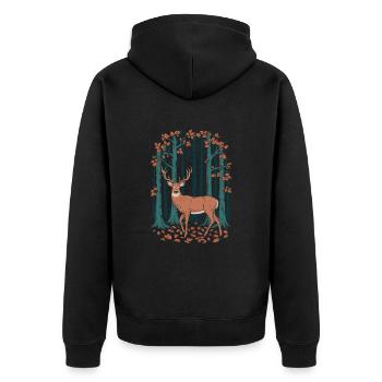 Majestätischer Hirsch im Herbst Cottagecore Wald - Unisex Premium Bio Zip Hoodie - Schwarz - Hinten - Nico (187cm)
