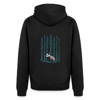 Scène de forêt cottagecore avec blaireau et sapins - Veste à capuche bio Premium Unisexe - noir - Dos - Nico (187cm)
