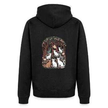 Cat paradise in the cottagecore forest idyll - Unisex Premium Organic Zip Hoodie - black - Back - Nico (187cm)