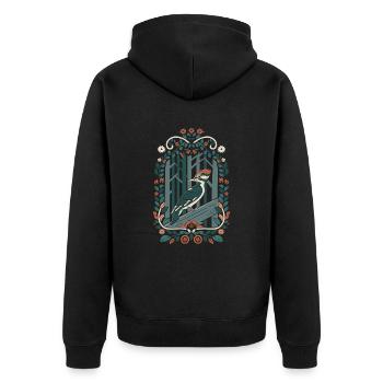 Cottagecore Woodpecker in the Magical Forest - Unisex Premium Organic Zip Hoodie - black - Back - Nico (187cm)