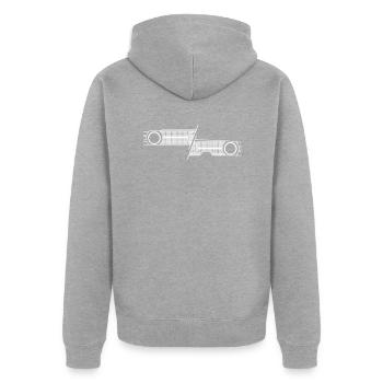 Unimog - Oldtimer - Offroad - Accessoire d’alimentation universel - Veste à capuche bio Premium Unisexe - gris chiné - Dos - Nico (187cm)
