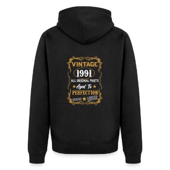 1991 Né anniversaire rétro - Veste à capuche bio Premium Unisexe - noir - Dos - Nico (187cm)