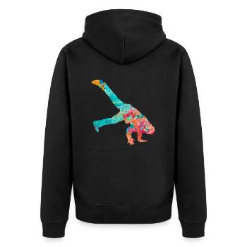 Breakdance Breakdancer PopArt - Unisex Premium Bio Zip Hoodie - Schwarz - Hinten - Nico (187cm)