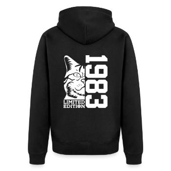 LIMITED EDITION 1983 CAT 43RD BIRTHDAY - Unisex Premium Organic Zip Hoodie - black - Back - Nico (187cm)