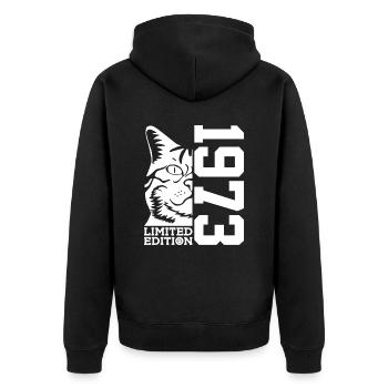 LIMITED EDITION 1973 CAT 53RD BIRTHDAY - Unisex Premium Organic Zip Hoodie - black - Back - Nico (187cm)