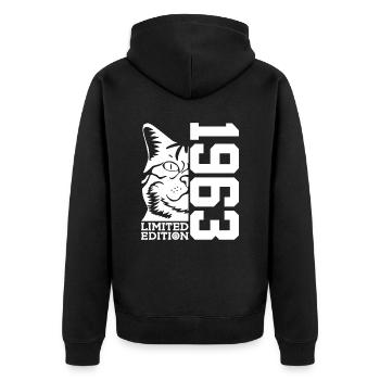 ÉDITION LIMITÉE 1963 ANNIVERSAIRE DU CHAT - Veste à capuche bio Premium Unisexe - noir - Dos - Nico (187cm)