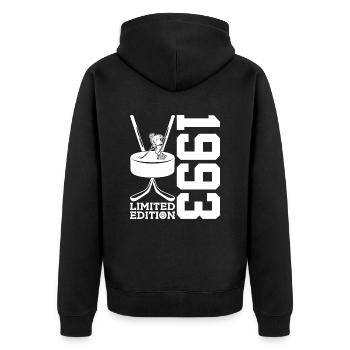 LIMITED EDITION 1993 EISHOCKEY 33. GEBURTSTAG - Unisex Premium Organic Zip Hoodie - black - Back - Nico (187cm)