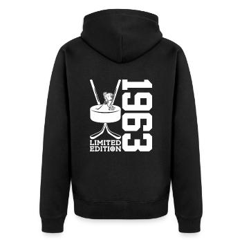 LIMITED EDITION 1963 EISHOCKEY 63. GEBURTSTAG - Unisex Premium Organic Zip Hoodie - black - Back - Nico (187cm)