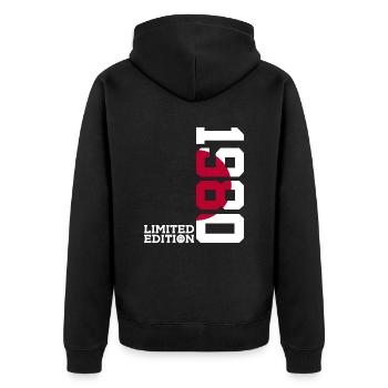 LIMITED EDITION 1980 JAPAN 46. GEBURTSTAG - Unisex Premium Bio Zip Hoodie - Schwarz - Hinten - Nico (187cm)