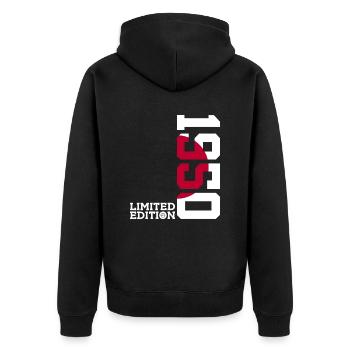 LIMITED EDITION 1950 JAPAN 76. GEBURTSTAG - Unisex Premium Bio Zip Hoodie - Schwarz - Hinten - Nico (187cm)