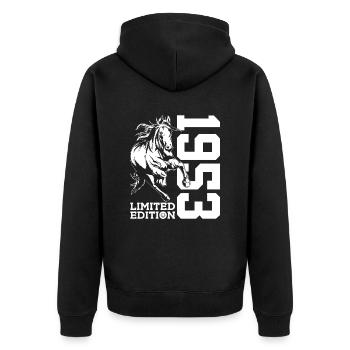 73RD BIRTHDAY HORSE LIMITED EDITION 1953 RIDING - Unisex Premium Organic Zip Hoodie - black - Back - Nico (187cm)