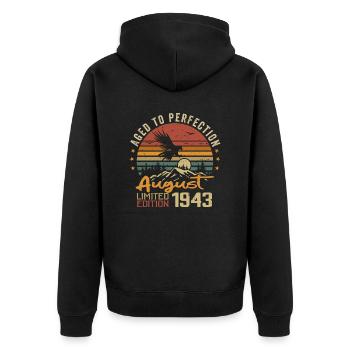 Millésime Août 1943 Cadeau Anniversaire Août 1943 - Veste à capuche bio Premium Unisexe - noir - Dos - Nico (187cm)