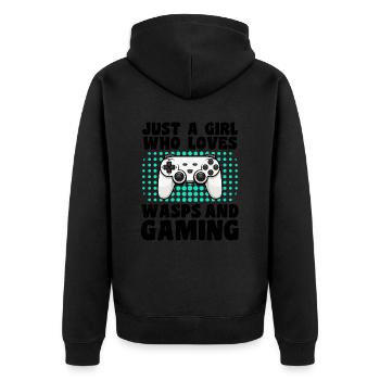 Gamer and Wasps: Video Games and Spicy Adventure - Unisex Premium Organic Zip Hoodie - black - Back - Nico (187cm)