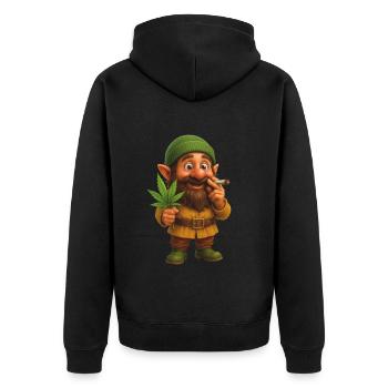 Knuffiger Kifferzwerg mit Hanfblatt - Unisex Premium Bio Zip Hoodie - Schwarz - Hinten - Nico (187cm)