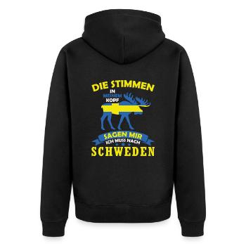 Die Stimmen in meinem Kopf - Schweden - Unisex Premium Bio Zip Hoodie - Schwarz - Hinten - Nico (187cm)