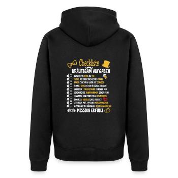 Checkliste poltern Bräutigam Aufgaben - Unisex Premium Bio Zip Hoodie - Schwarz - Hinten - Nico (187cm)