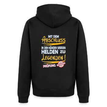 Mit dem Abschluss in den Händen Geselle - Unisex Premium Bio Zip Hoodie - Schwarz - Hinten - Nico (187cm)
