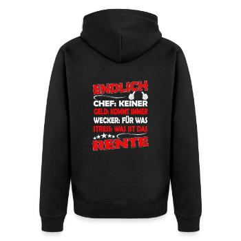 Endlich rente Pension - Unisex Premium Bio Zip Hoodie - Schwarz - Hinten - Nico (187cm)