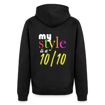 Mein Stil ist eine 10/10 - Unisex Premium Bio Zip Hoodie - Schwarz - Hinten - Nico (187cm)