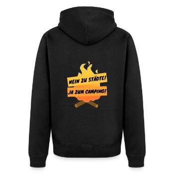 Nein zu Städte! - Ja Camping! - Unisex Premium Bio Zip Hoodie - Schwarz - Hinten - Nico (187cm)