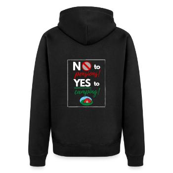 No to retirement - Yes to camp! - Unisex Premium Organic Zip Hoodie - black - Back - Nico (187cm)