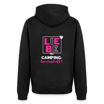 Tolle Camping-Gemeinschaft! - Unisex Premium Bio Zip Hoodie - Schwarz - Hinten - Nico (187cm)