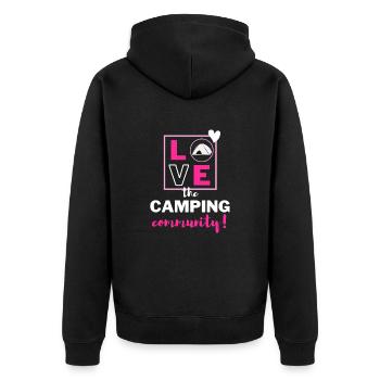 Ich liebe die Camping-Community! - Unisex Premium Bio Zip Hoodie - Schwarz - Hinten - Nico (187cm)