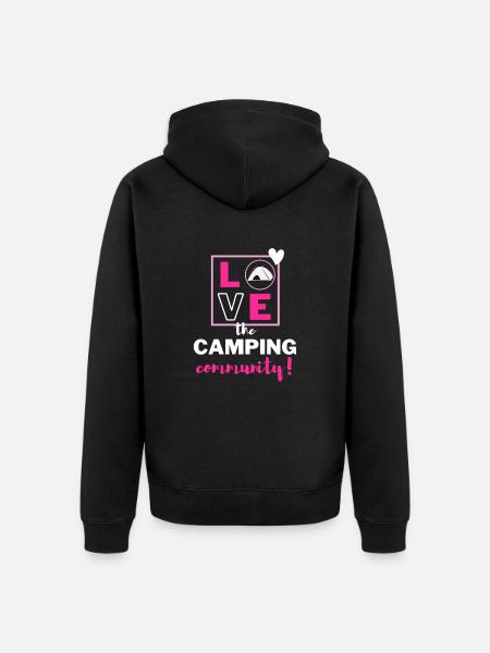 I love the camping community! - Unisex Premium Organic Zip Hoodie - black