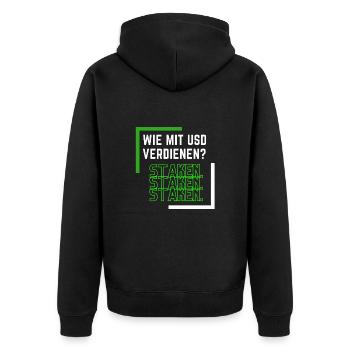 Wie mit USD verdienen? Staken. - Unisex Premium Bio Zip Hoodie - Schwarz - Hinten - Nico (187cm)