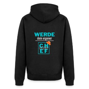 werde dein eigener Chef - Unisex Premium Bio Zip Hoodie - Schwarz - Hinten - Nico (187cm)