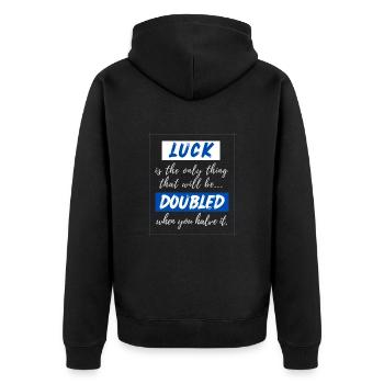 Glück ist die einzige Sache, die - Unisex Premium Bio Zip Hoodie - Schwarz - Hinten - Nico (187cm)