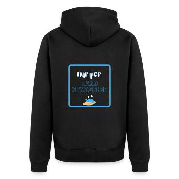 nur per Hand gewaschen - Unisex Premium Bio Zip Hoodie - Schwarz - Hinten - Nico (187cm)