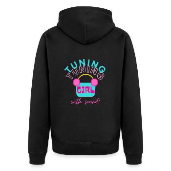 Tuning Girl mit Ton - Unisex Premium Bio Zip Hoodie - Schwarz - Hinten - Nico (187cm)