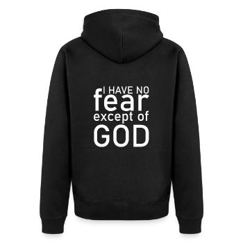 Ich habe keine Angst außer vor Gott - Unisex Premium Bio Zip Hoodie - Schwarz - Hinten - Nico (187cm)