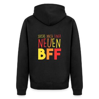 Suche nach einer neuen BFF - Unisex Premium Bio Zip Hoodie - Schwarz - Hinten - Nico (187cm)
