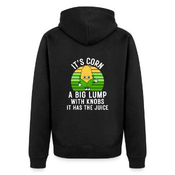 Retro Funny Corn - Es hat den Saft Es ist Mais - Unisex Premium Bio Zip Hoodie - Schwarz - Hinten - Nico (187cm)