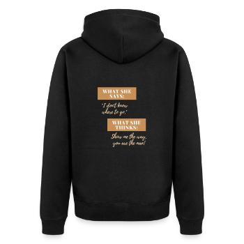 Zeig mir den Weg, Mann! - Unisex Premium Bio Zip Hoodie - Schwarz - Hinten - Nico (187cm)