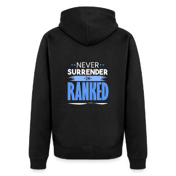 Never SURRENDER - Unisex Premium Organic Zip Hoodie - black - Back - Nico (187cm)