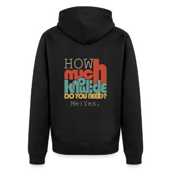 Wie viel Wissen? - Unisex Premium Bio Zip Hoodie - Schwarz - Hinten - Nico (187cm)