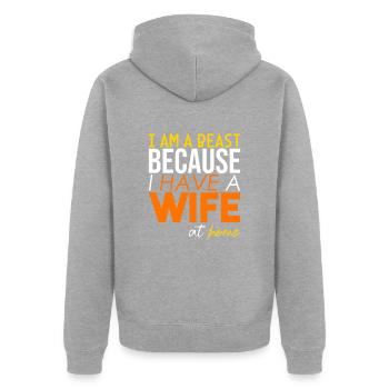 Das Biest wegen meiner Frau! - Unisex Premium Bio Zip Hoodie - Grau meliert - Hinten - Nico (187cm)