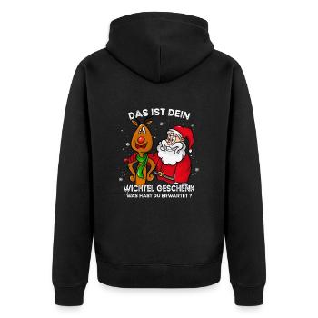 das ist dein wichtel geschenk - Unisex Premium Bio Zip Hoodie - Schwarz - Hinten - Nico (187cm)