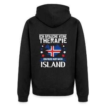 Ich brauche keine Therapie - Island - Unisex Premium Bio Zip Hoodie - Schwarz - Hinten - Nico (187cm)