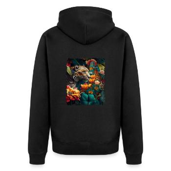 Leopard Blumen - Unisex Premium Bio Zip Hoodie - Schwarz - Hinten - Nico (187cm)