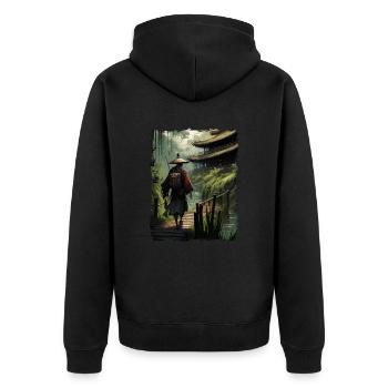 Rivière du pont du temple japonais des samouraïs - Veste à capuche bio Premium Unisexe - noir - Dos - Nico (187cm)