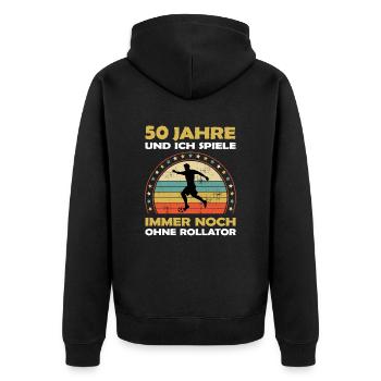 Lustiges Fußball 50 Jahre alt zum Geburtstag - Unisex Premium Bio Zip Hoodie - Schwarz - Hinten - Nico (187cm)